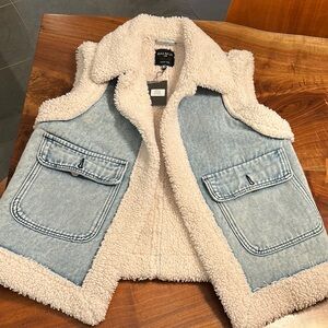 Light Blue and Cream Shearling Vest